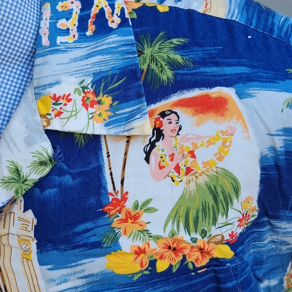 POLO RALPH LAUREN Vintage Camp Blue‎ Aloha Beach XL Short Sleeve Hawaiian Shirt